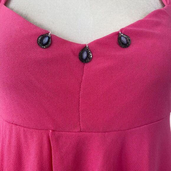 Early 2000 Bright Pink Blush Sheer Layered Mesh Beaded Fairy Cami Babydoll Top M - Picture 5 of 8